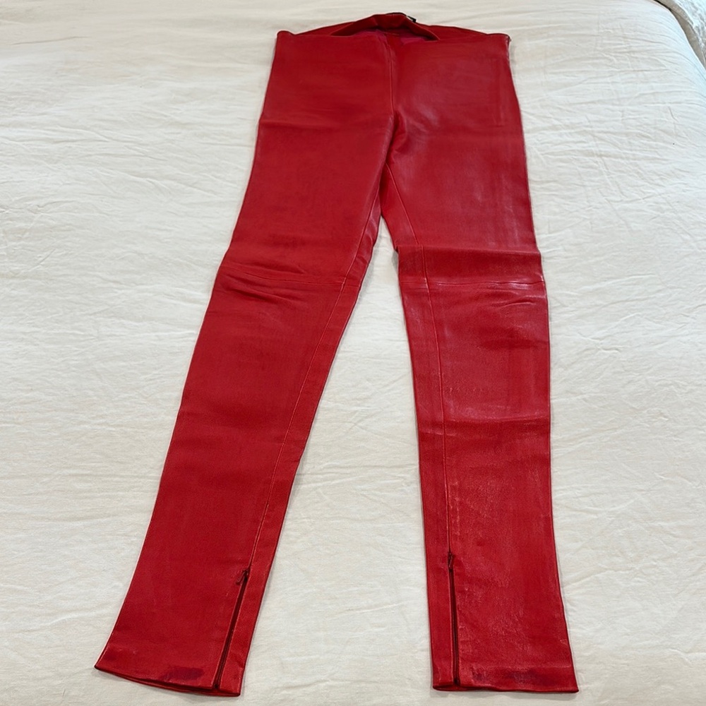 BALENCIAGA Red Leather Pants